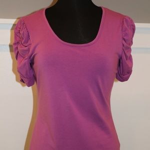 Macy's INC Lavender Purple Ruched Sleeve Blouse L